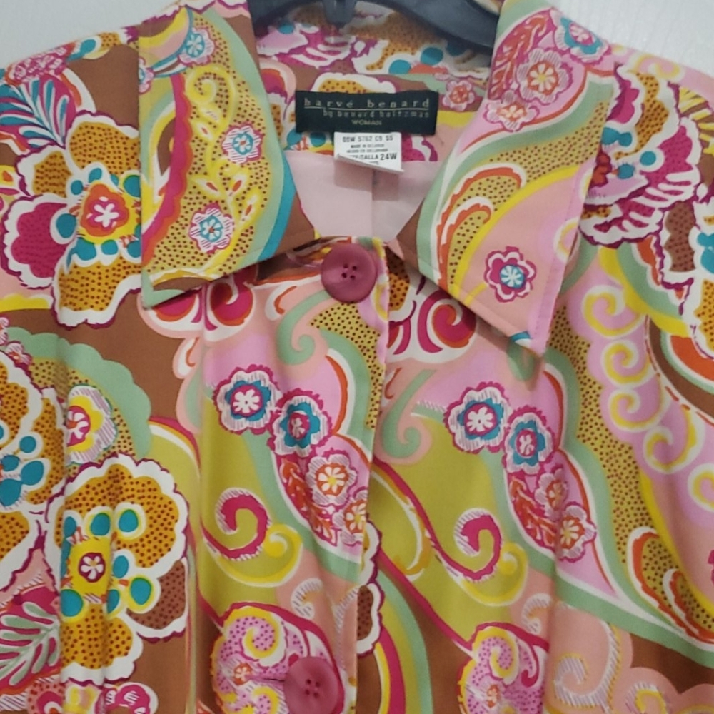 Peter Max-like vintage HARVE BENARD PINK PAISLEY TRENCH COAT Like New